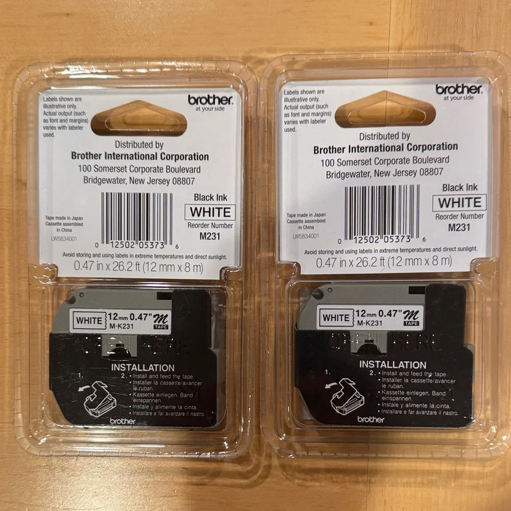 Two Brother P-Touch M Tape Black on White